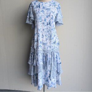 Cami Floral Blue Ruffle Midi Dress